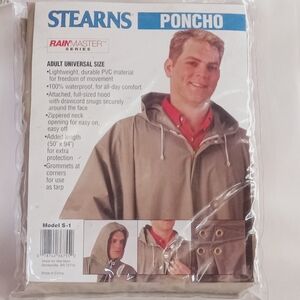 New Stearns 100% Waterproof Rainmaster Series Universal Adult Tan Poncho Sealed